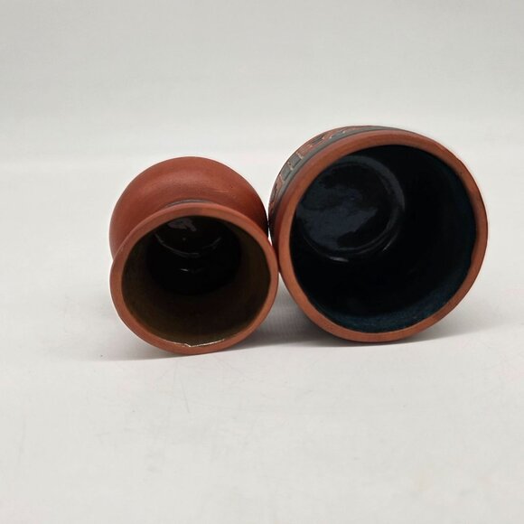 Set Of 2 Miniature Terracotta Clay Pots With Geometric & Tribal Maya Patterns - Picture 9 of 9